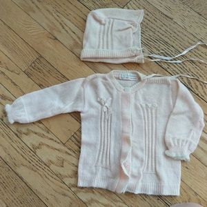 Pink Baby sweater and hat set by Fay Knitwear